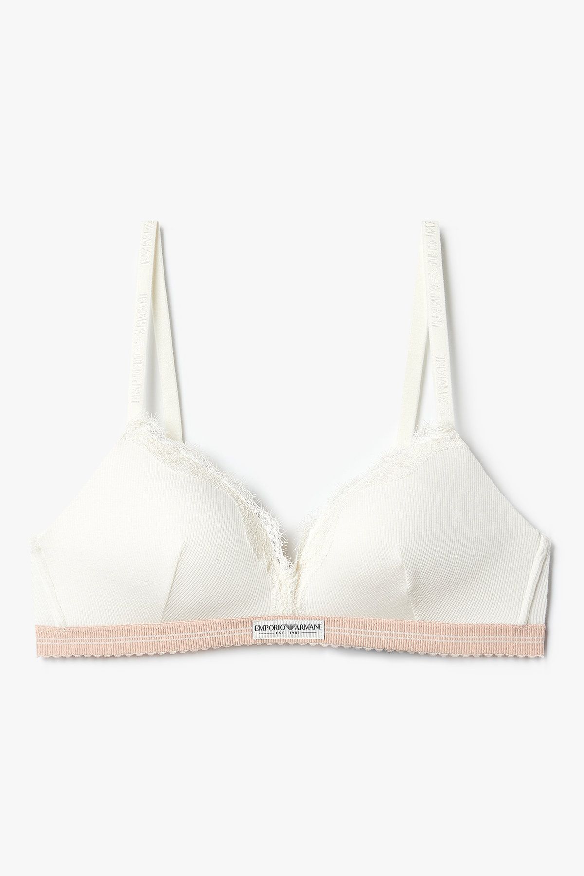 엠포리오 아르마니 언더웨어(EMPORIO ARMANI UNDERWEAR) 여성 레이스 트림 패디드 트라이앵글 브라_아이보리 0825381528