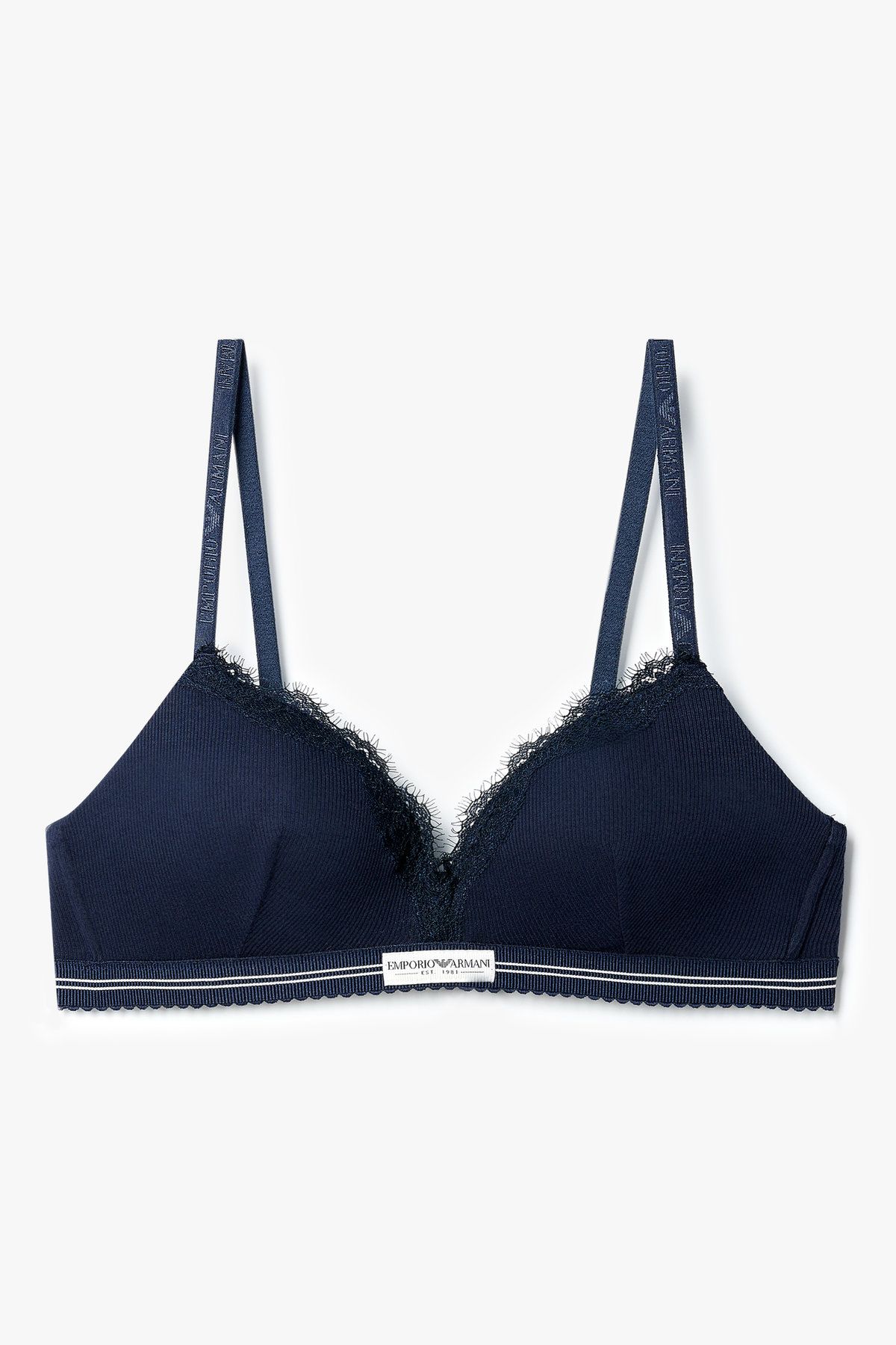 엠포리오 아르마니 언더웨어(EMPORIO ARMANI UNDERWEAR) 여성 레이스 트림 패디드 트라이앵글 브라_마린 0825381529