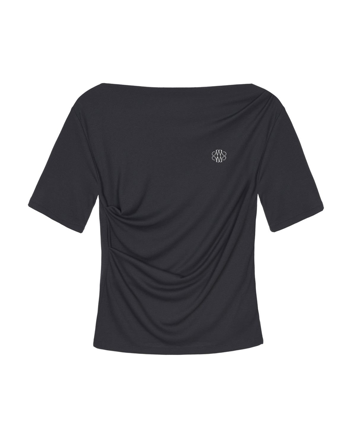 닉앤니콜(NICK&NICOLE) HALF SHIRRING DRAPE BOAT NECK TOP_CHARCOAL