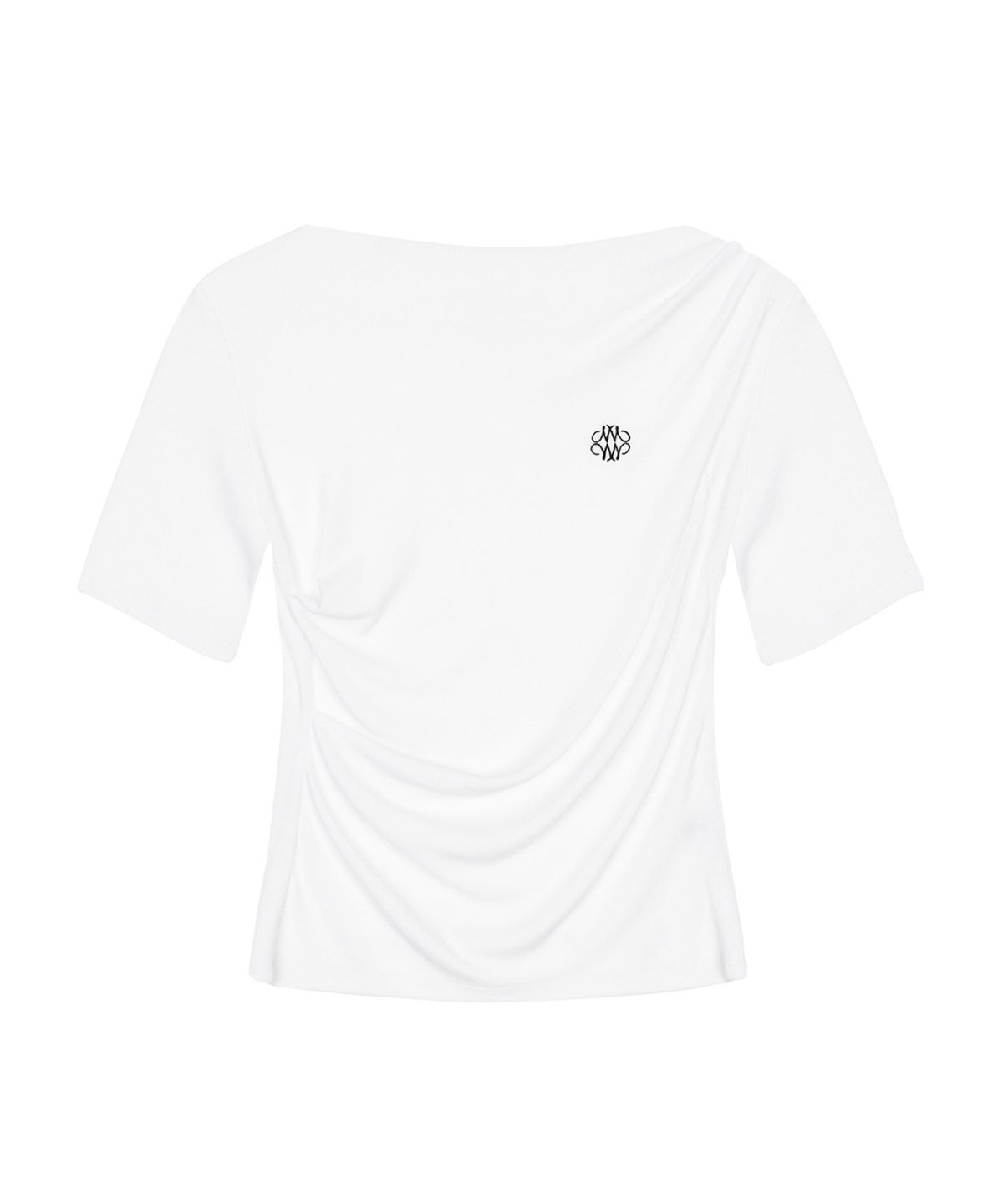 닉앤니콜(NICK&NICOLE) HALF SHIRRING DRAPE BOAT NECK TOP_WHITE