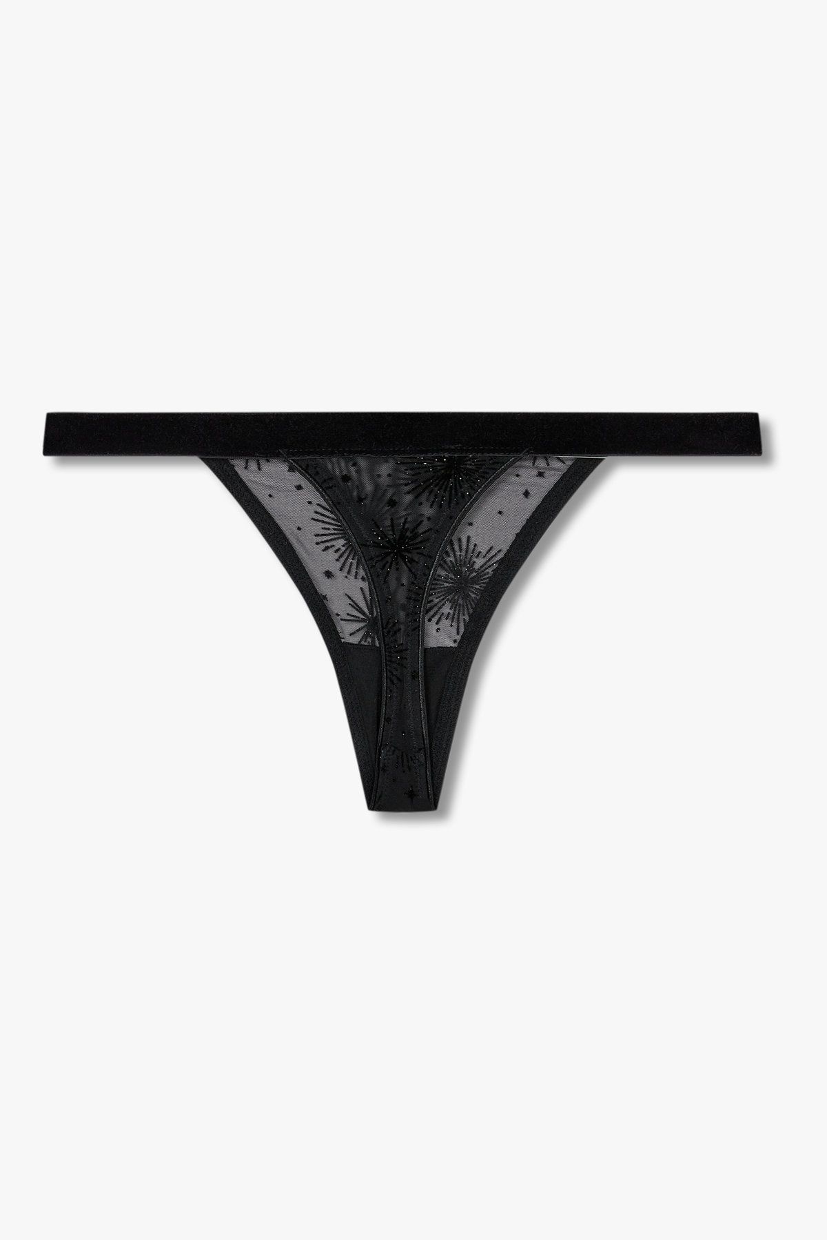 엠포리오 아르마니 언더웨어(EMPORIO ARMANI UNDERWEAR) 여성 플록 패턴 시스루 티팬티_블랙 0825310531