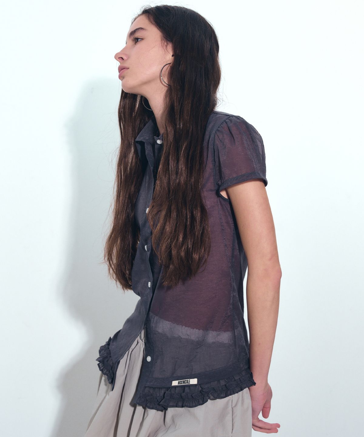 닉앤니콜(NICK&NICOLE) FRILL COLLAR SEE-THROUGH BLOUSE_CHARCOAL