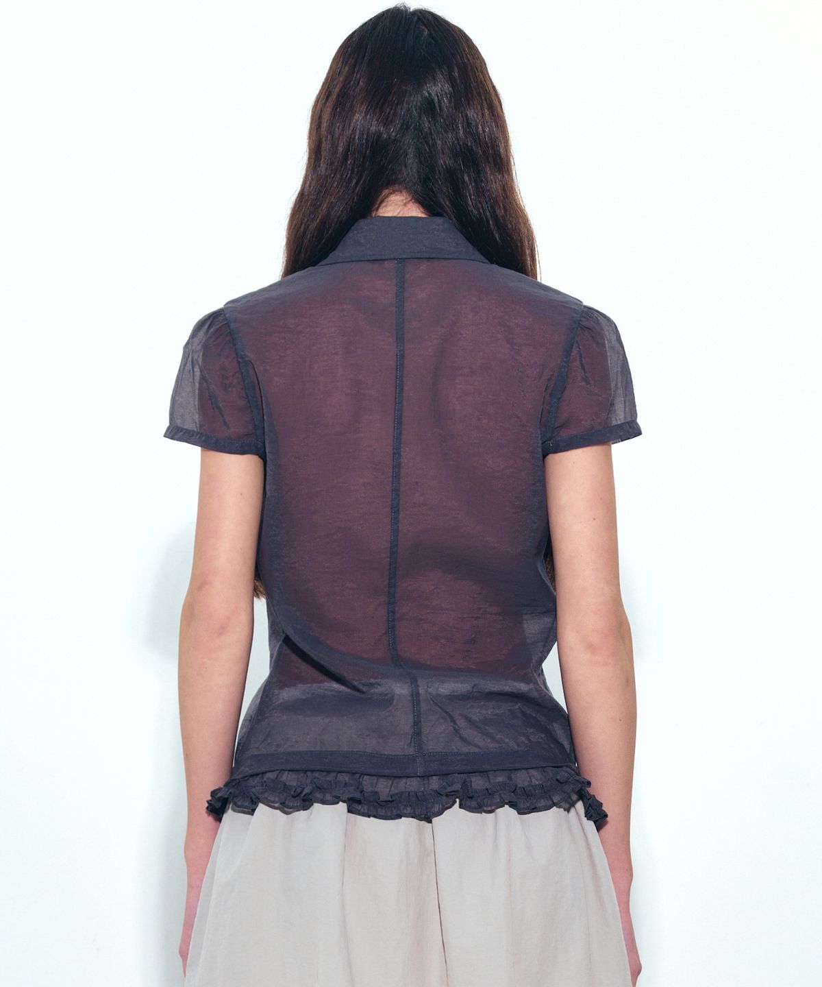 닉앤니콜(NICK&NICOLE) FRILL COLLAR SEE-THROUGH BLOUSE_CHARCOAL