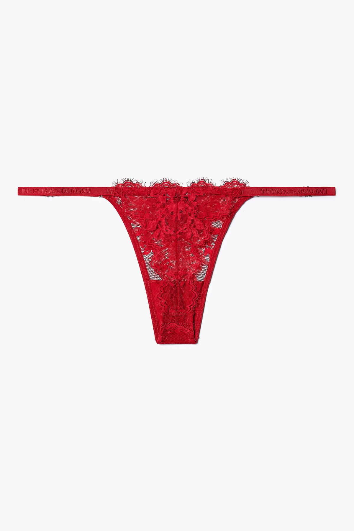 엠포리오 아르마니 언더웨어(EMPORIO ARMANI UNDERWEAR) 여성 플라워 자수 스트랩 티팬티_레드 0825310525