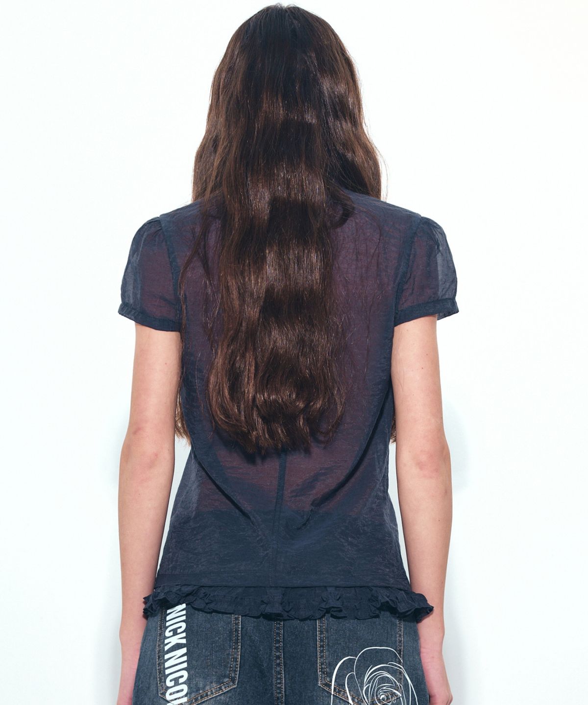 닉앤니콜(NICK&NICOLE) FRILL COLLAR SEE-THROUGH BLOUSE_NAVY