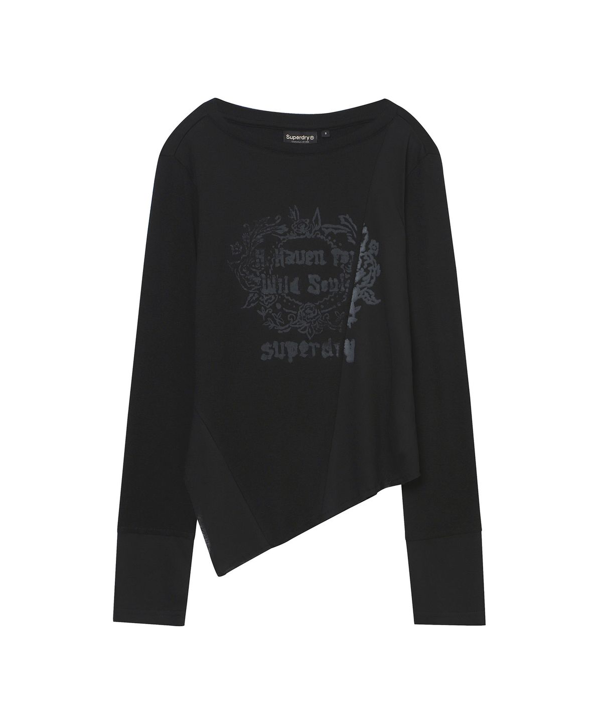 슈퍼드라이(SUPERDRY) W 컷 오프 빈티지 레터링 티셔츠 블랙