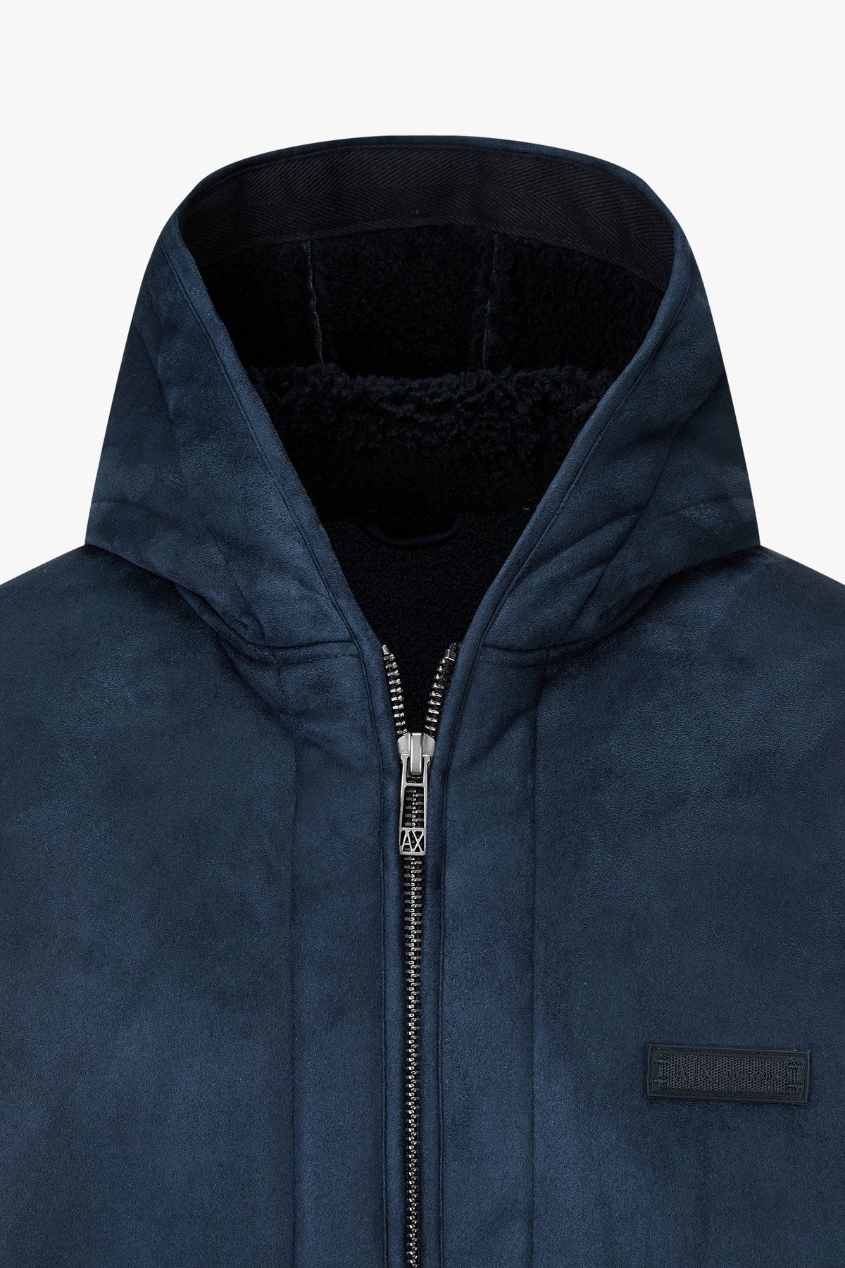 아르마니 익스체인지(ARMANI EXCHANGE) 남성 페이크 스웨이드 후디드 자켓_다크 네이비 A415310007