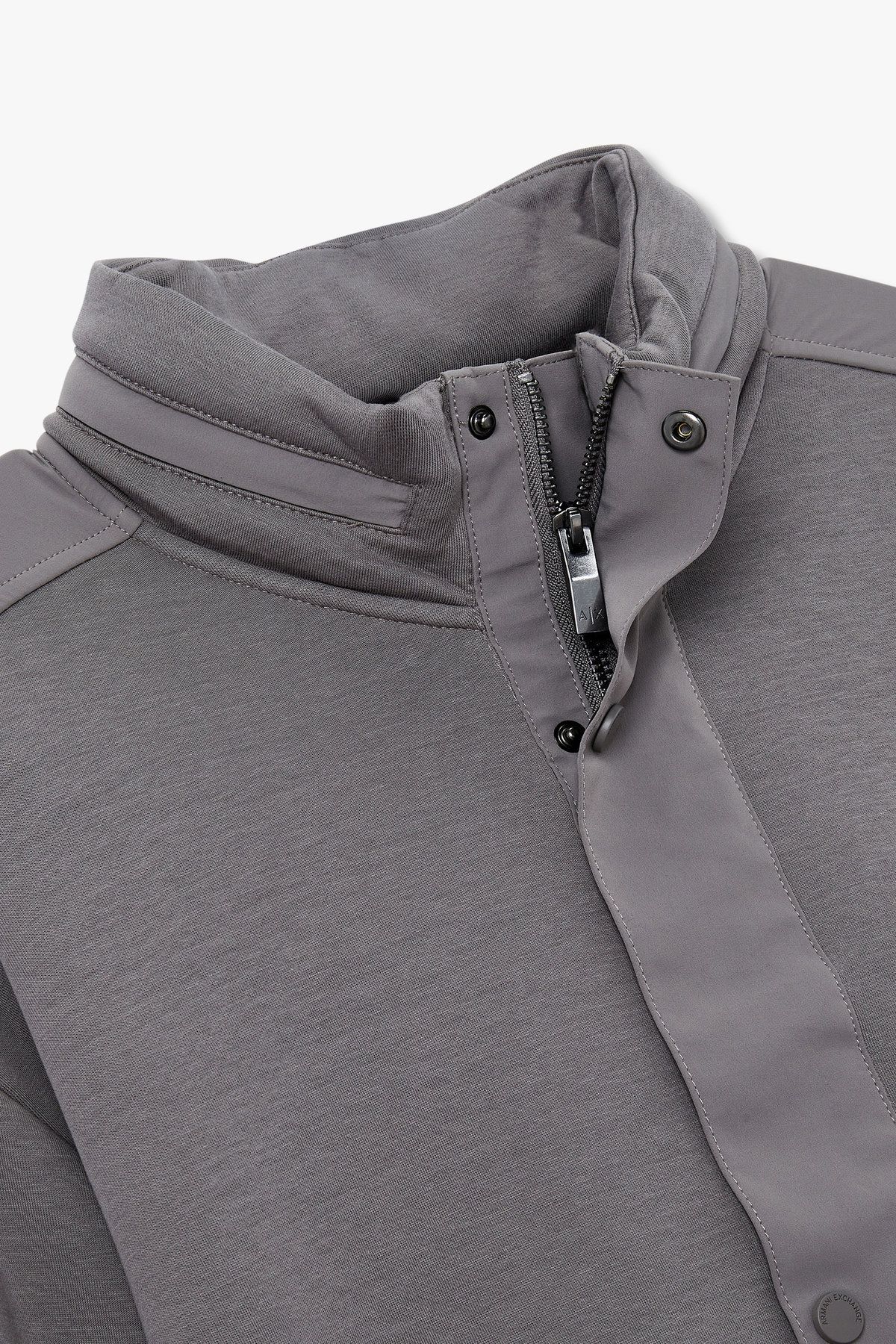 아르마니 익스체인지(ARMANI EXCHANGE) 남성 패치 디테일 하이넥 히든 후드 자켓_다크 그레이 A415331011