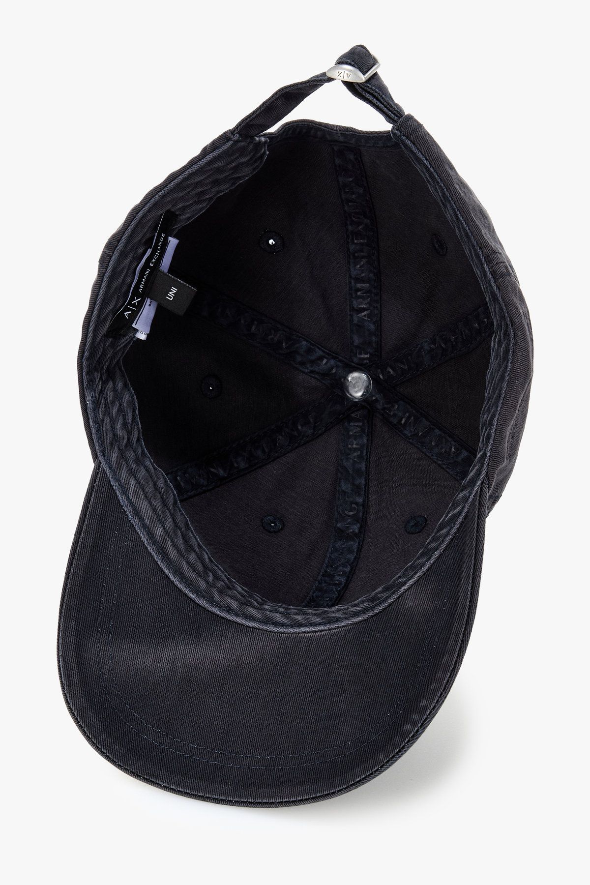 아르마니 익스체인지(ARMANI EXCHANGE) 남성 로고 패치 데님 베이스볼 캡_다크 네이비 A415372002