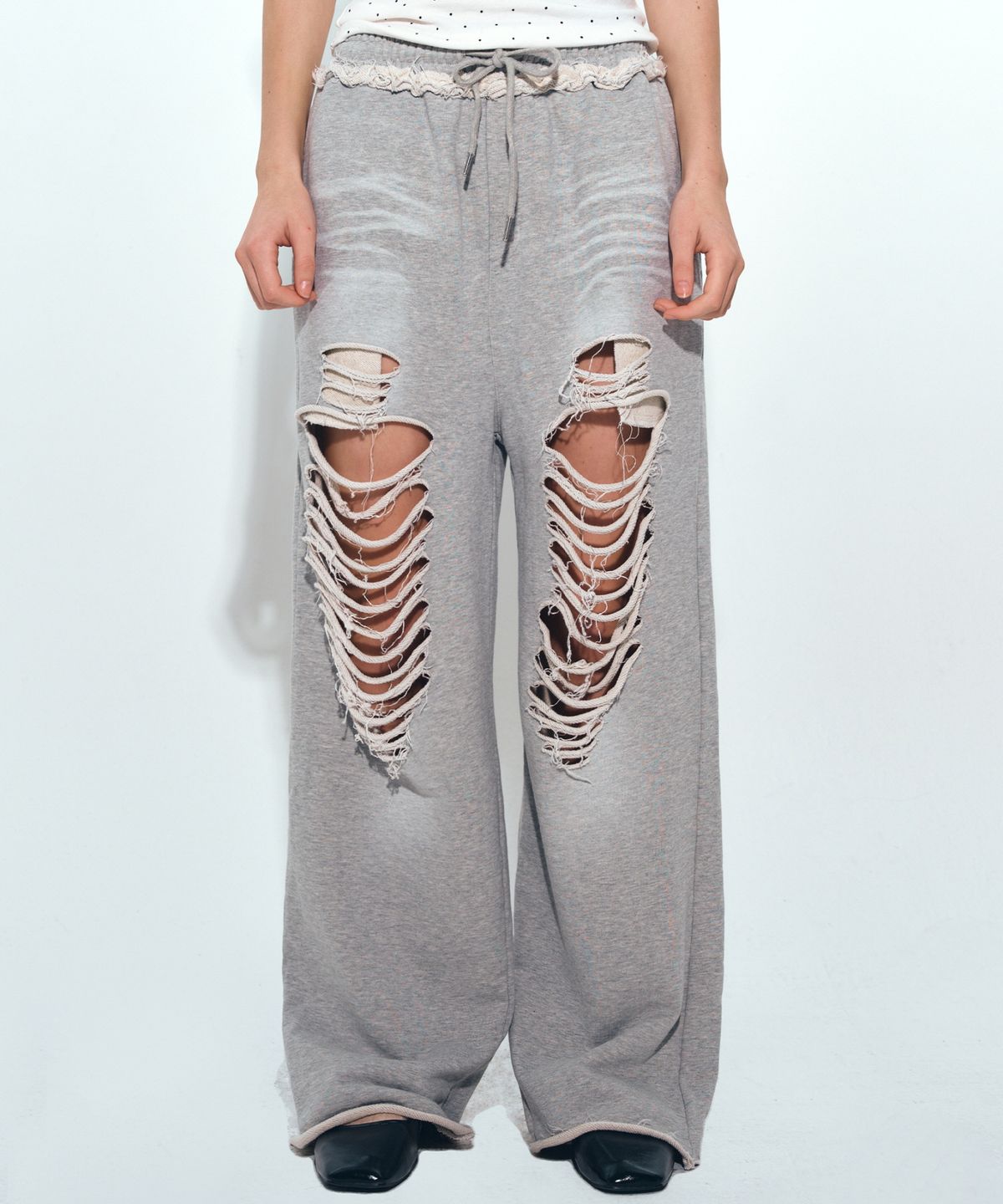 닉앤니콜(NICK&NICOLE) DESTROYED COTTON LOUNGE PANTS_GRAY