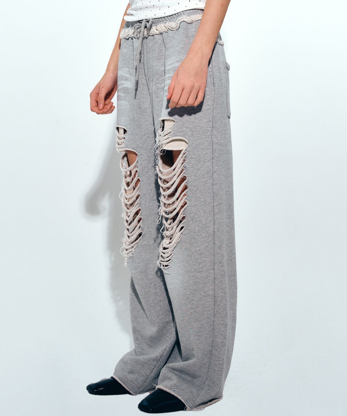 닉앤니콜(NICK&NICOLE) DESTROYED COTTON LOUNGE PANTS_GRAY