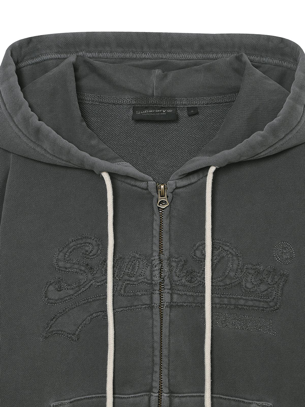 슈퍼드라이(SUPERDRY) W 아플리케 로고 후드집업 다크그레이