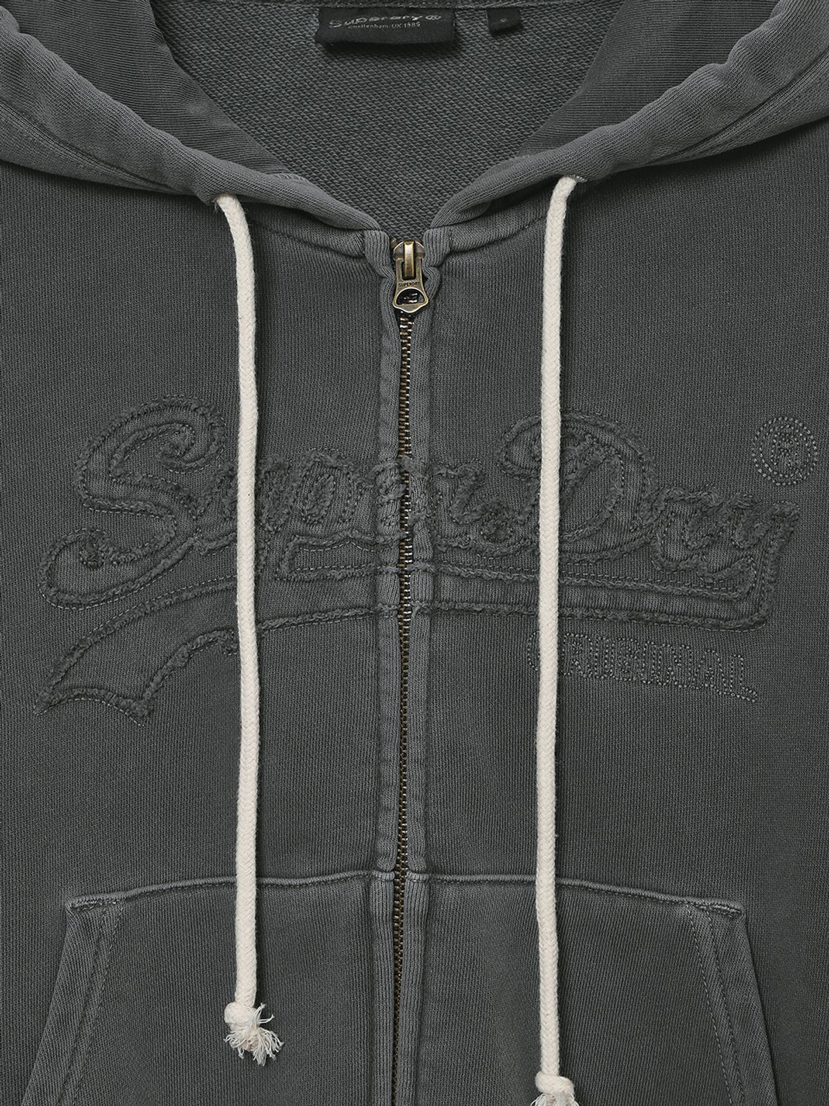 슈퍼드라이(SUPERDRY) W 아플리케 로고 후드집업 다크그레이