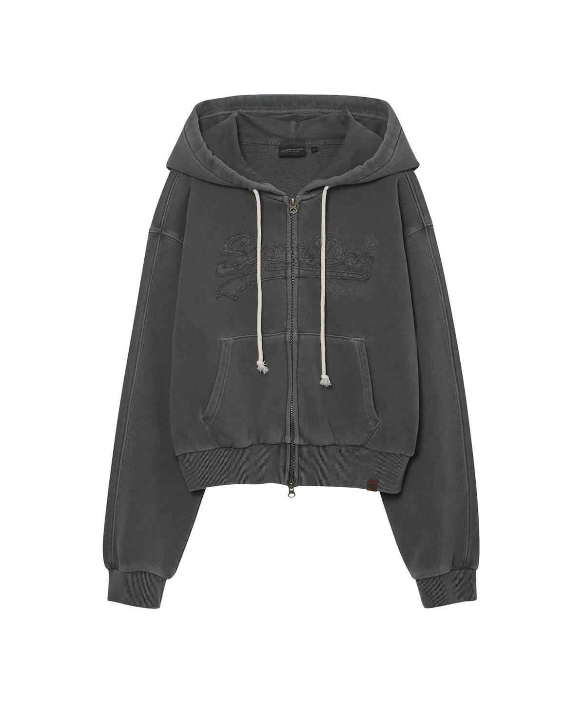 슈퍼드라이(SUPERDRY) W 아플리케 로고 후드집업 다크그레이