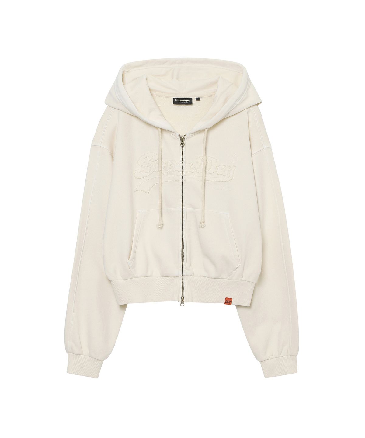 슈퍼드라이(SUPERDRY) W 아플리케 로고 후드집업 크림