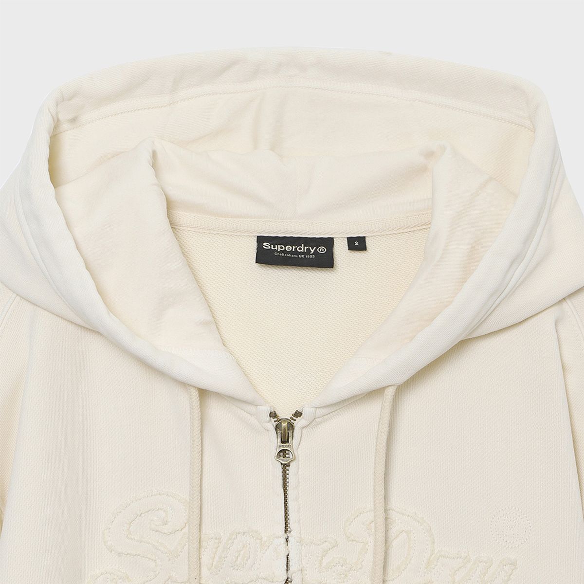 슈퍼드라이(SUPERDRY) W 아플리케 로고 후드집업 크림