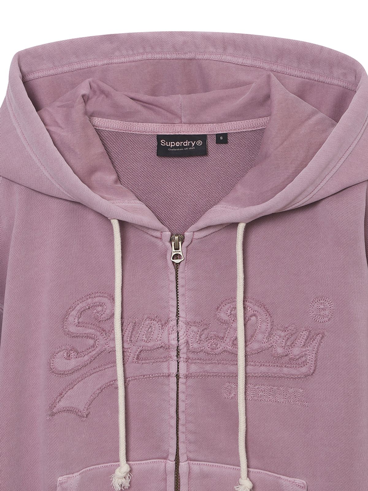 슈퍼드라이(SUPERDRY) W 아플리케 로고 후드집업 다크핑크