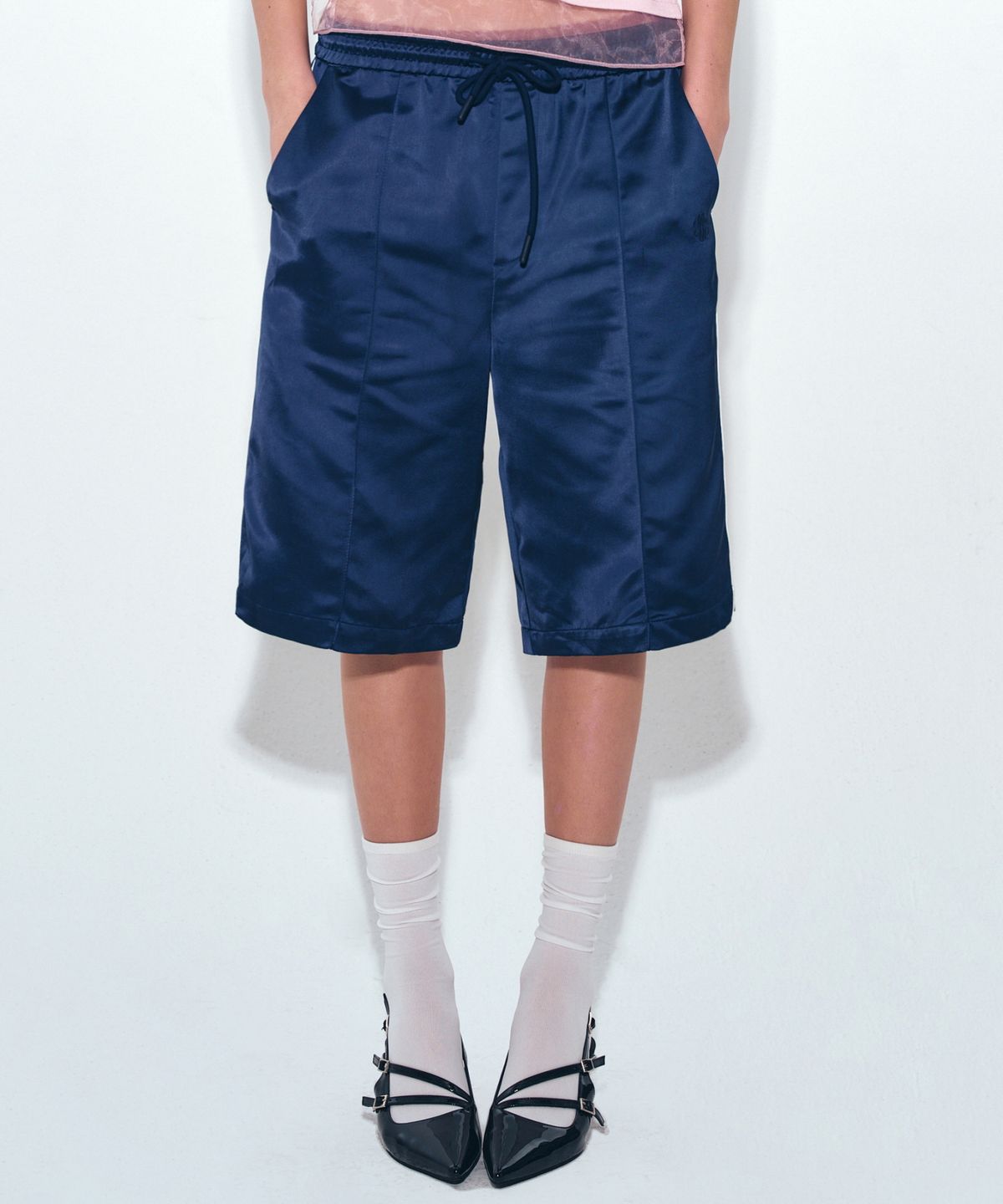 닉앤니콜(NICK&NICOLE) DOUBLE LINE SATIN HALF PANTS_NAVY