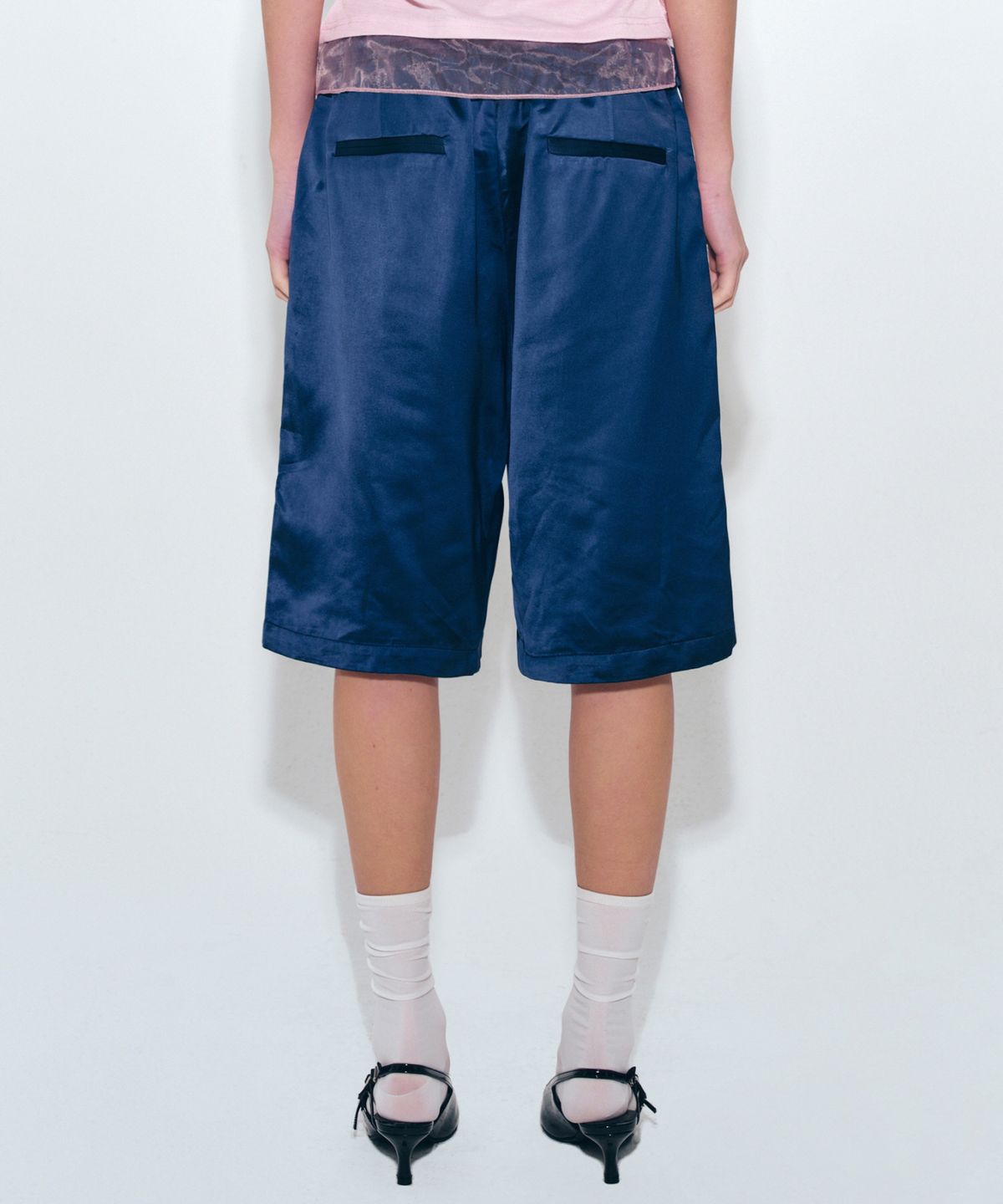 닉앤니콜(NICK&NICOLE) DOUBLE LINE SATIN HALF PANTS_NAVY
