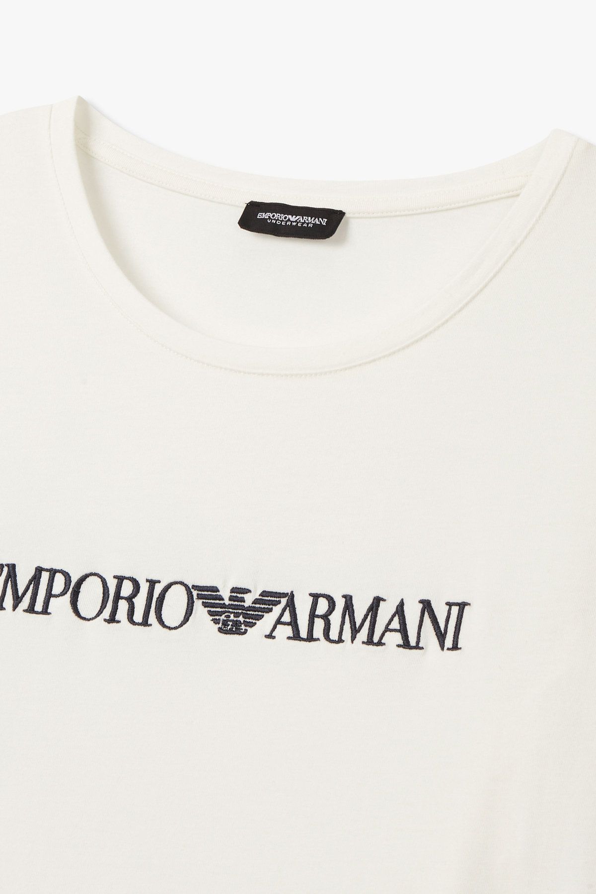 엠포리오 아르마니 언더웨어(EMPORIO ARMANI UNDERWEAR) 여성 로고 자수 숏 슬리브 라운지 티셔츠_화이트 0825334501