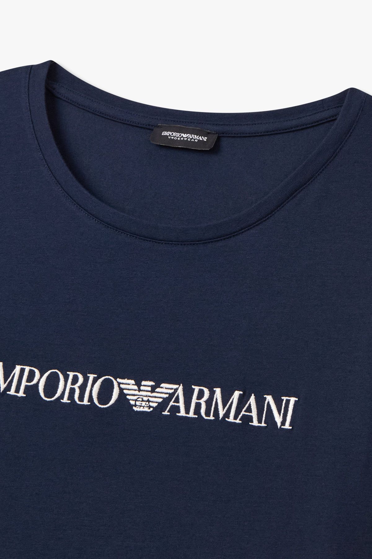 엠포리오 아르마니 언더웨어(EMPORIO ARMANI UNDERWEAR) 여성 로고 자수 숏 슬리브 라운지 티셔츠_마린 0825334502
