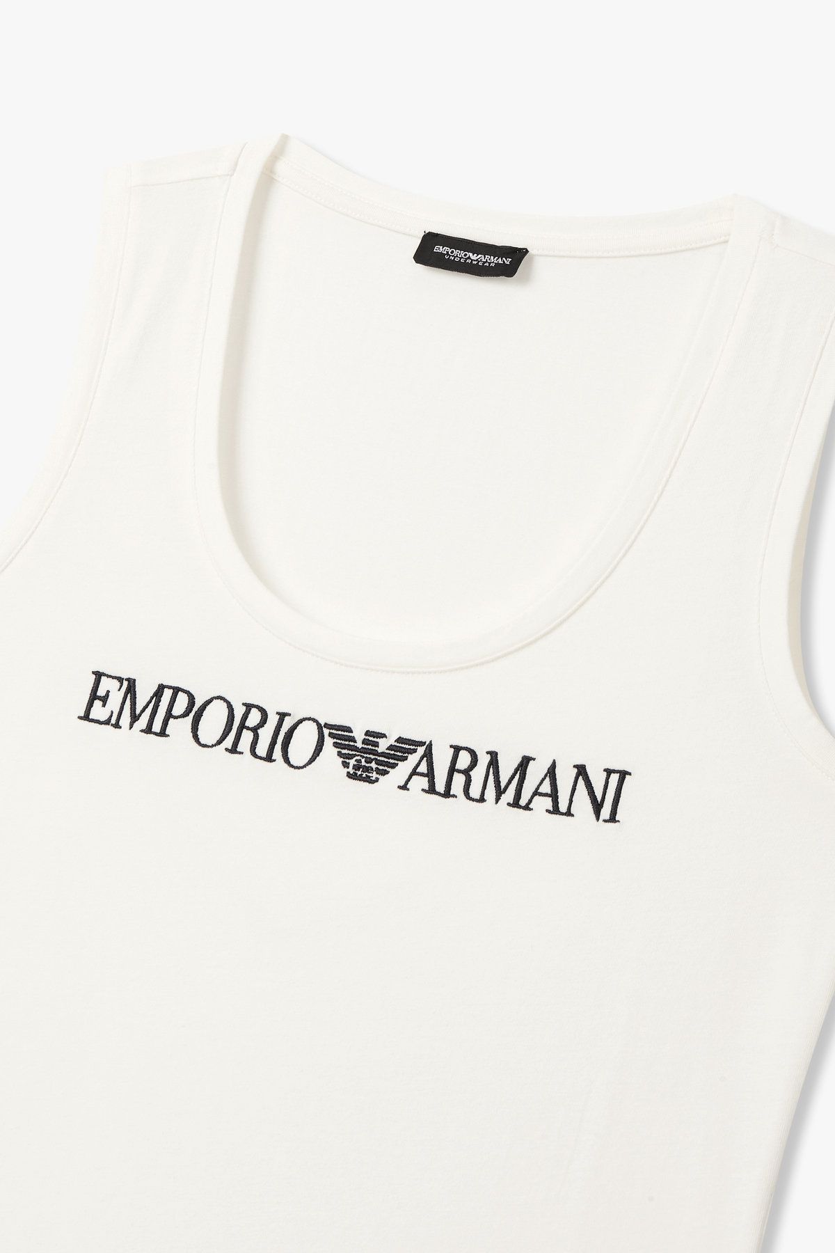 엠포리오 아르마니 언더웨어(EMPORIO ARMANI UNDERWEAR) 여성 배색 자수 로고 코튼 탱크 탑_화이트 0825313502