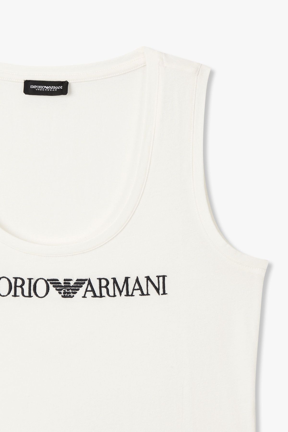 엠포리오 아르마니 언더웨어(EMPORIO ARMANI UNDERWEAR) 여성 배색 자수 로고 코튼 탱크 탑_화이트 0825313502