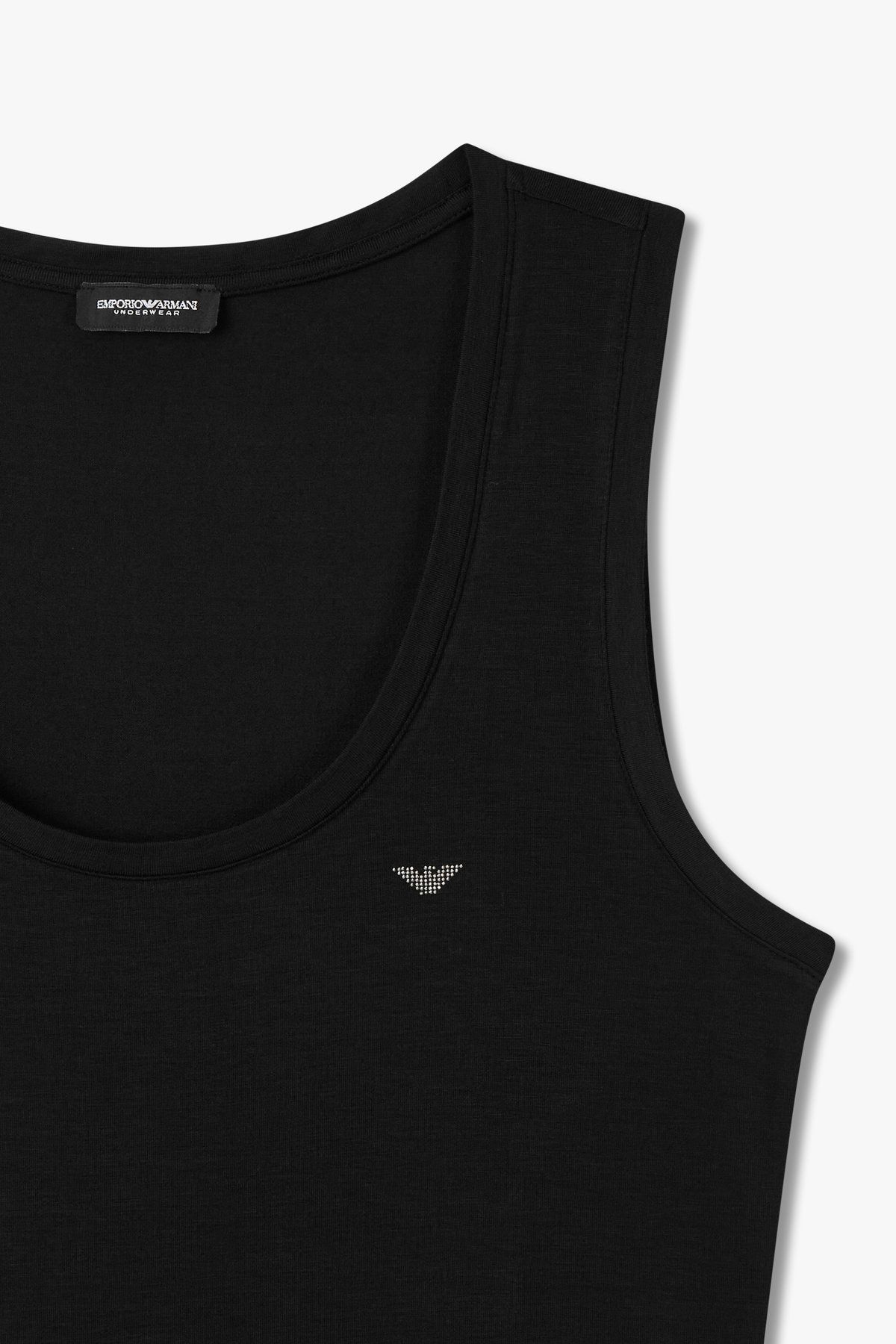 엠포리오 아르마니 언더웨어(EMPORIO ARMANI UNDERWEAR) 여성 비즈 이글 로고 스쿱넥 탱크 탑_블랙 0825313504