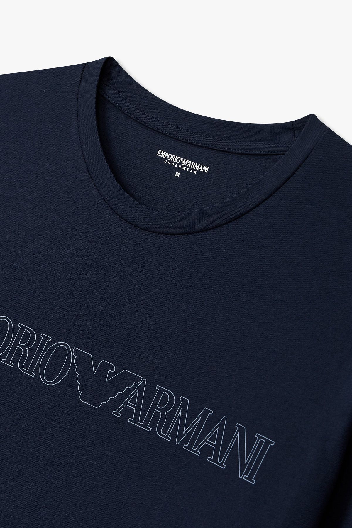 엠포리오 아르마니 언더웨어(EMPORIO ARMANI UNDERWEAR) 남성 아웃라인 로고 라운지 티셔츠_블루 0815336003