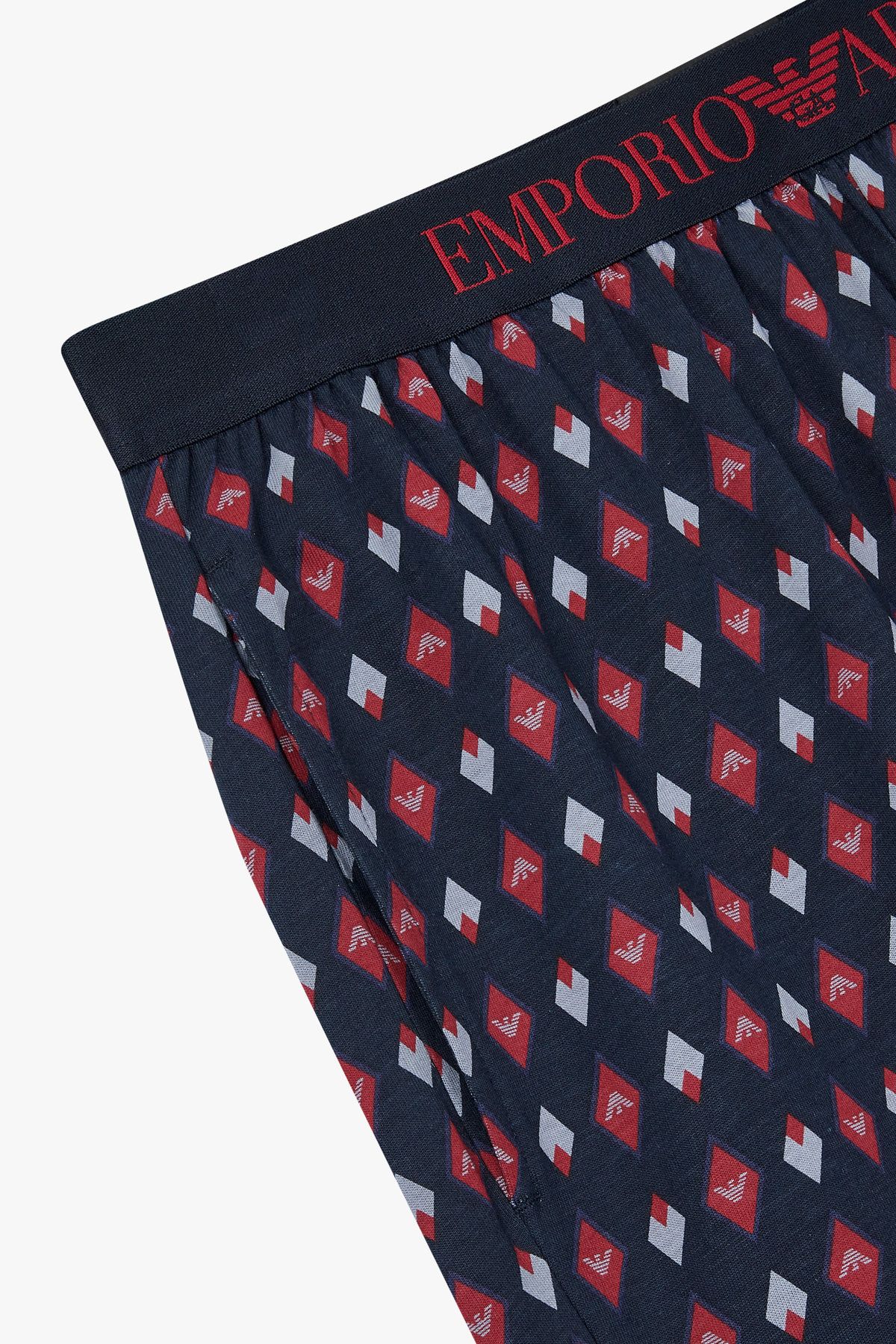 엠포리오 아르마니 언더웨어(EMPORIO ARMANI UNDERWEAR) 남성 로고 패턴 엘라스틱 라운지 쇼츠_네이비 0815331002