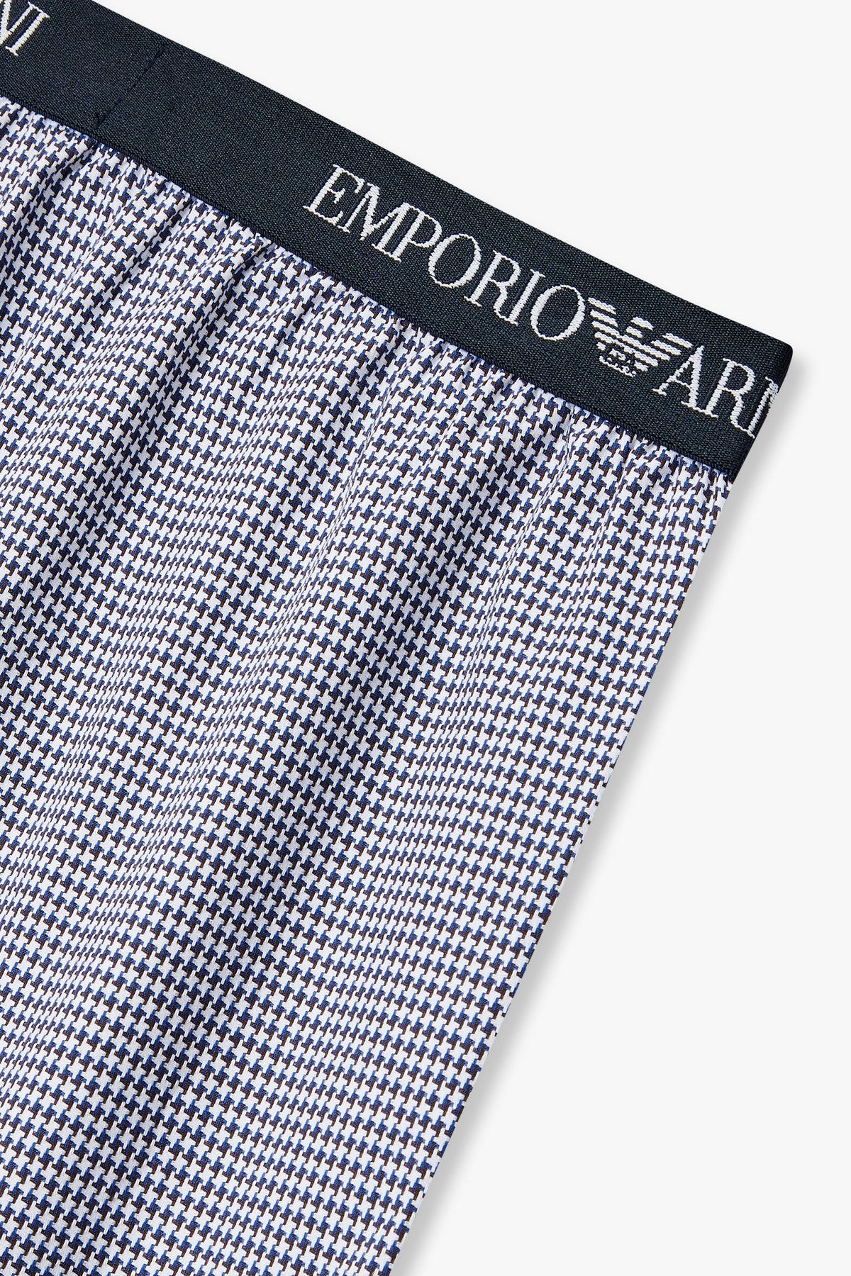 엠포리오 아르마니 언더웨어(EMPORIO ARMANI UNDERWEAR) 남성 체크 패턴 엘라스틱 라운지 쇼츠_블루 0815331005