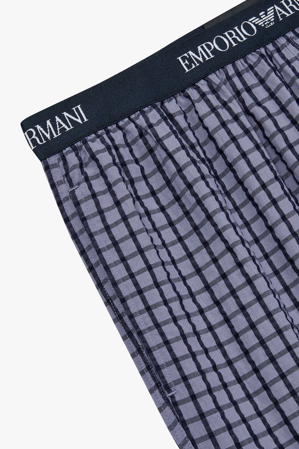 엠포리오 아르마니 언더웨어(EMPORIO ARMANI UNDERWEAR) 남성 체크 패턴 엘라스틱 라운지 쇼츠_다크블루 0815331006