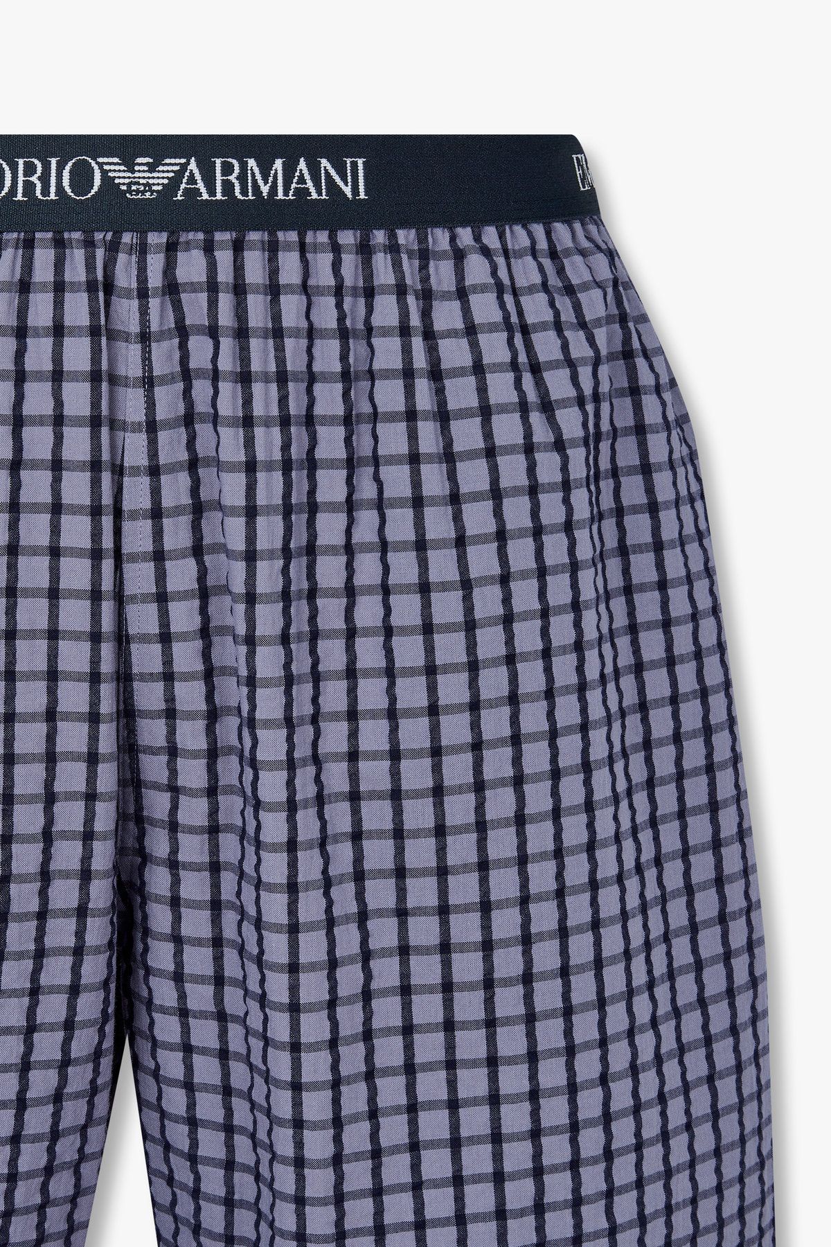 엠포리오 아르마니 언더웨어(EMPORIO ARMANI UNDERWEAR) 남성 체크 패턴 엘라스틱 라운지 쇼츠_다크블루 0815331006