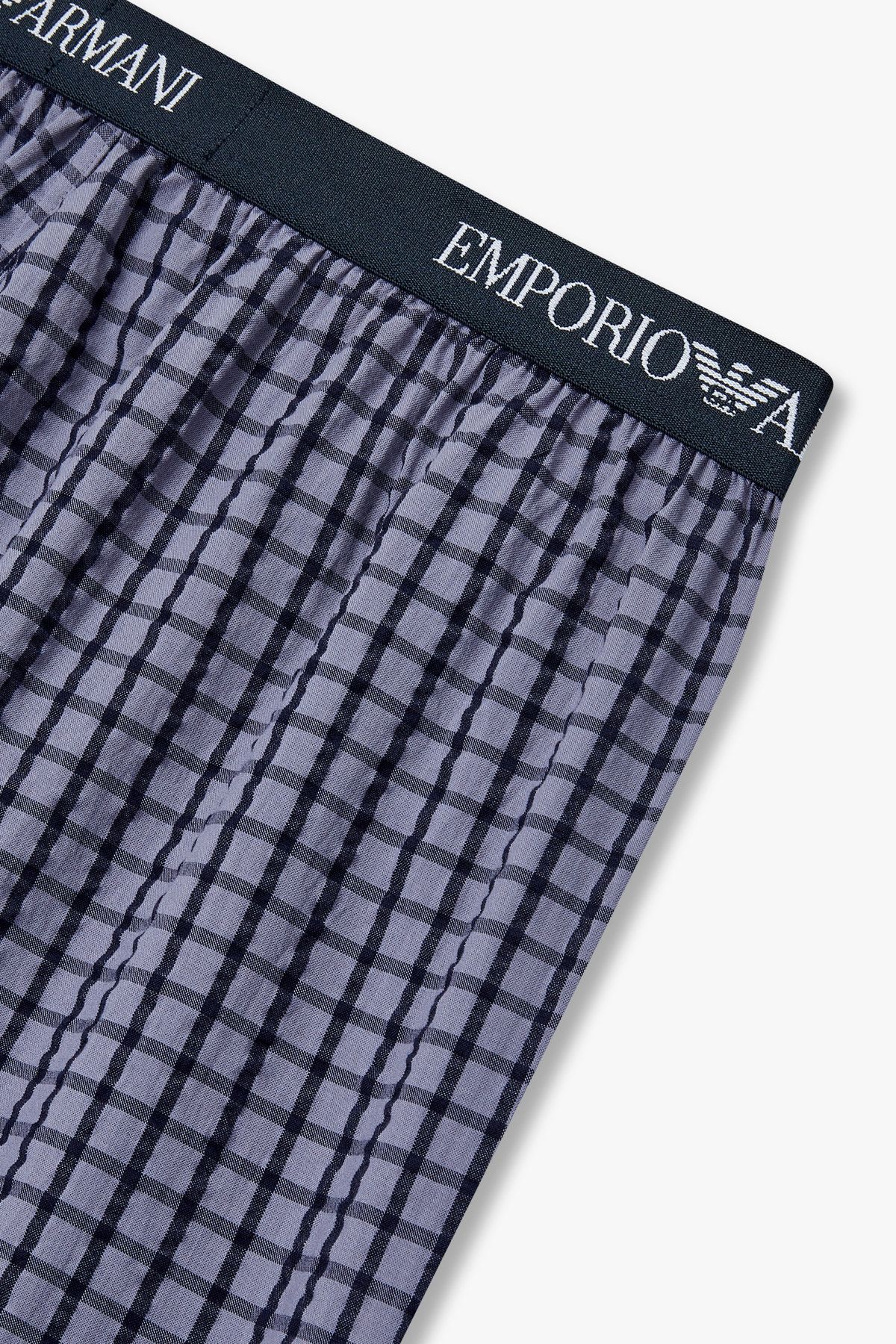 엠포리오 아르마니 언더웨어(EMPORIO ARMANI UNDERWEAR) 남성 체크 패턴 엘라스틱 라운지 쇼츠_다크블루 0815331006