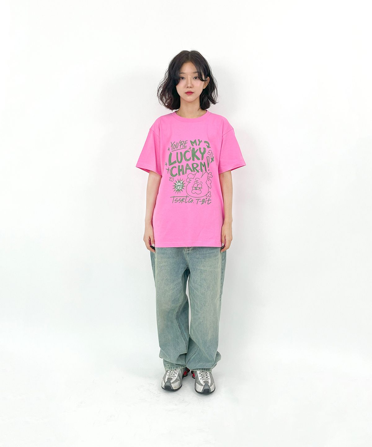 티저트(TEESSERT) 럭키참 면 반소매티셔츠 [PINK]