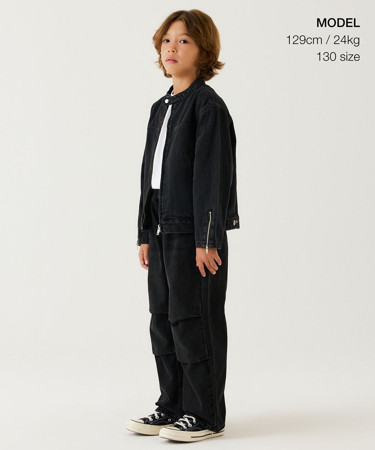 무신사 스탠다드 키즈(MUSINSA STANDARD KIDS) 데님 레이서 재킷 [워시드 블랙]