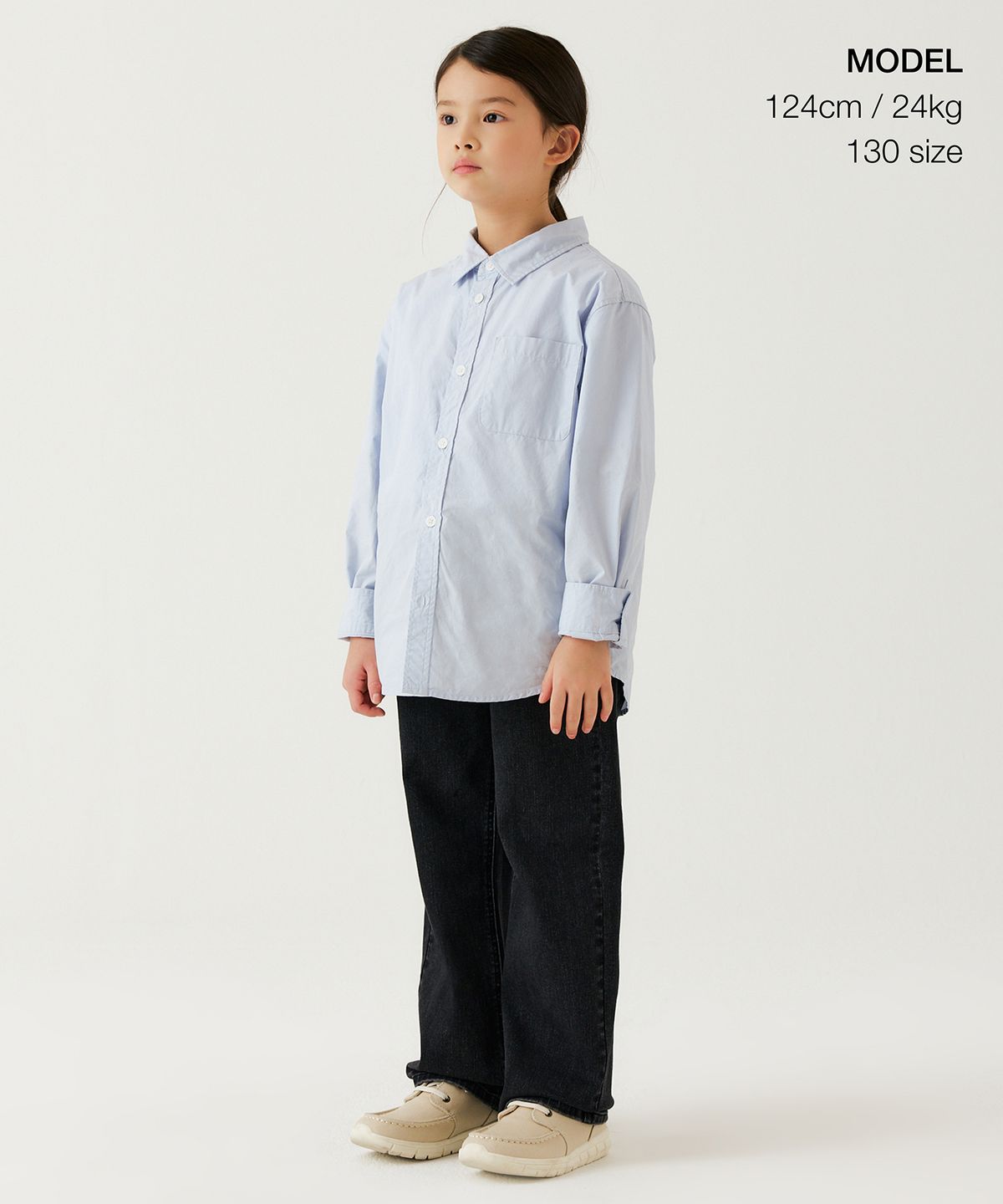 무신사 스탠다드 키즈(MUSINSA STANDARD KIDS) 스트레이트 밴딩 데님 팬츠 [워시드 블랙]