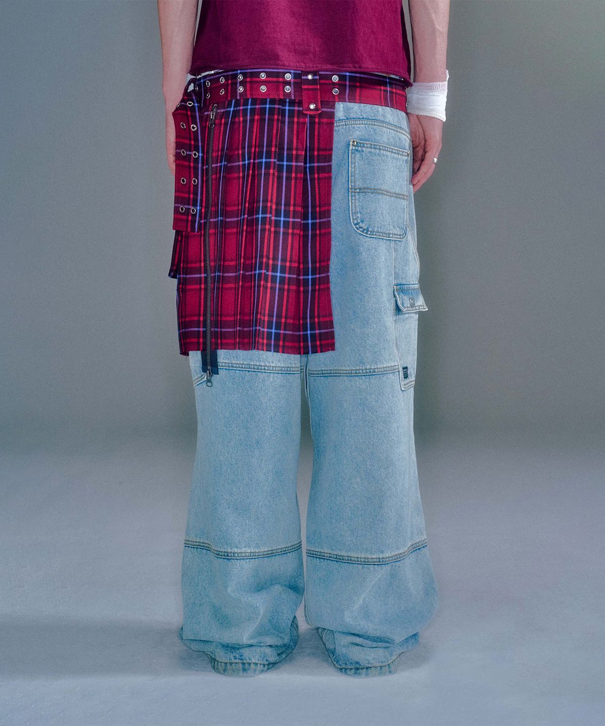베이컨트 아카이브(VACANT ARCHIVE) BAJESS LAYERED SKIRT CHECK RED BLUE