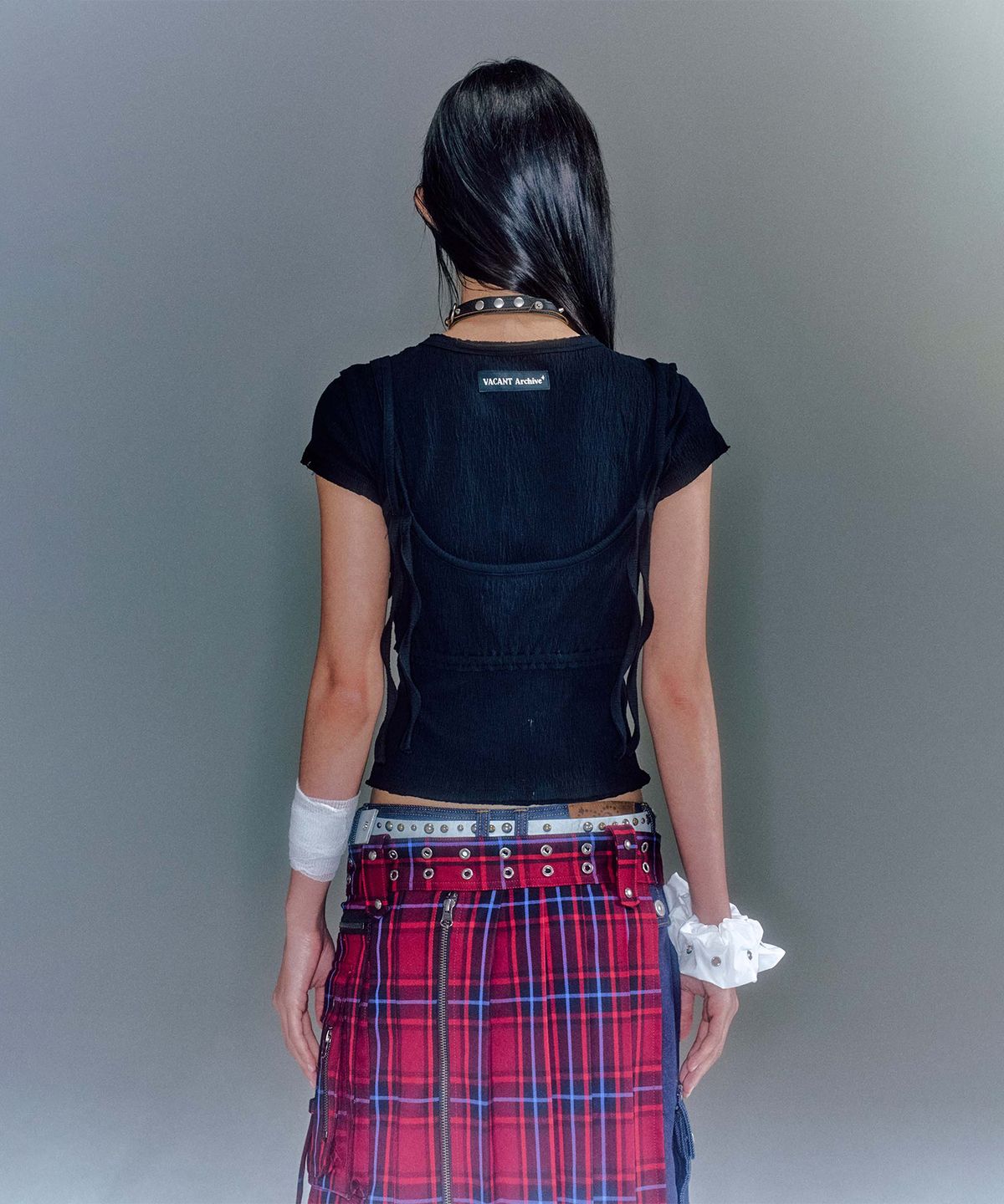 베이컨트 아카이브(VACANT ARCHIVE) BAJESS LAYERED SKIRT CHECK RED BLUE