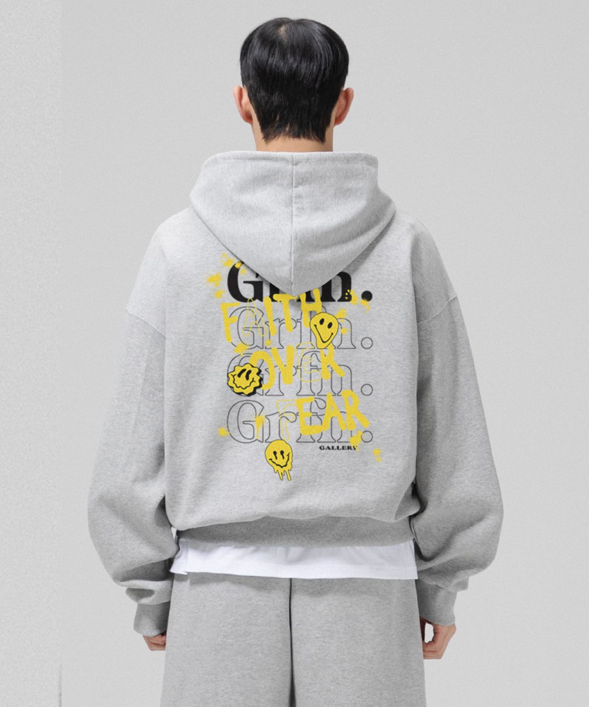 그랜피니(GRANFINNY) 오버핏 특양면 기모 페이스 오버 피어 벌룬 후디- 멜란지