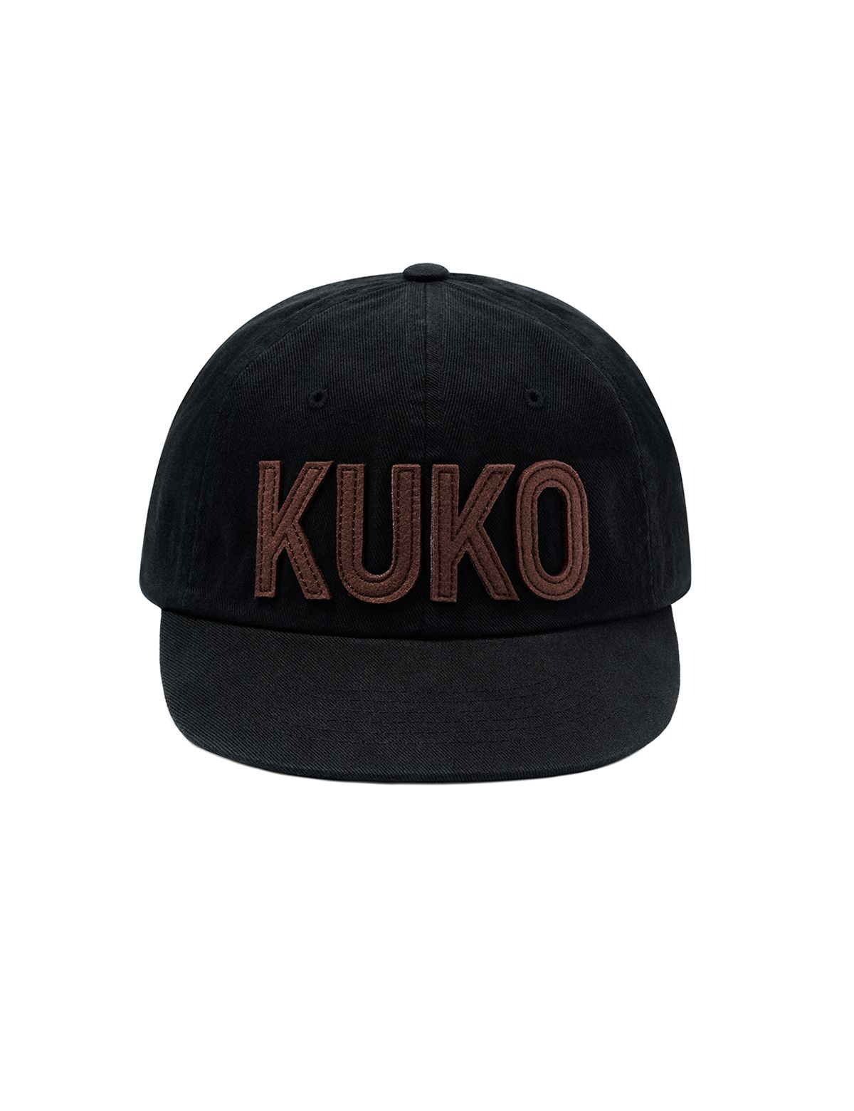 쿠코(KUKO) 쿠코 로고 6패널 캡_블랙 브라운