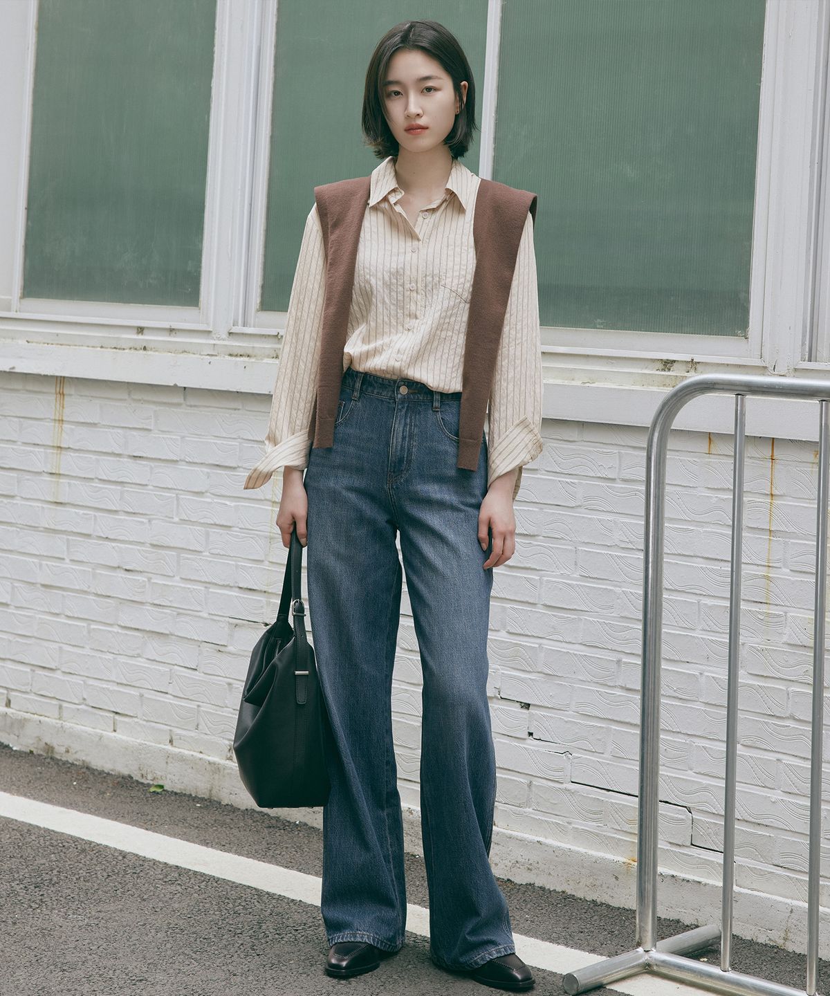 마인드브릿지 우먼(MIND BRIDGE WOMEN) [W]와이드 워싱 데님 팬츠