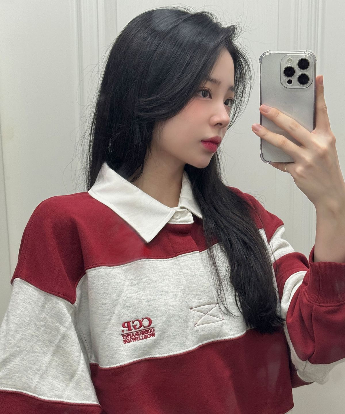 코드그라피(CGP) 스트라이프 럭비 맨투맨_다크 레드