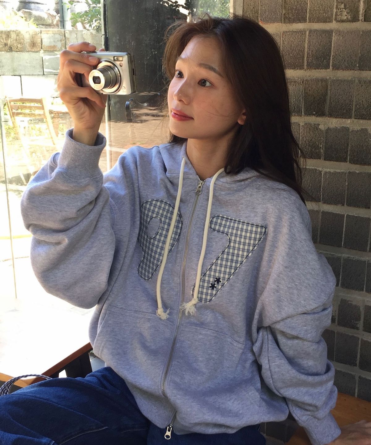 코드그라피(CGP) 넘버링 체크 패치 후드 집업_멜란지그레이