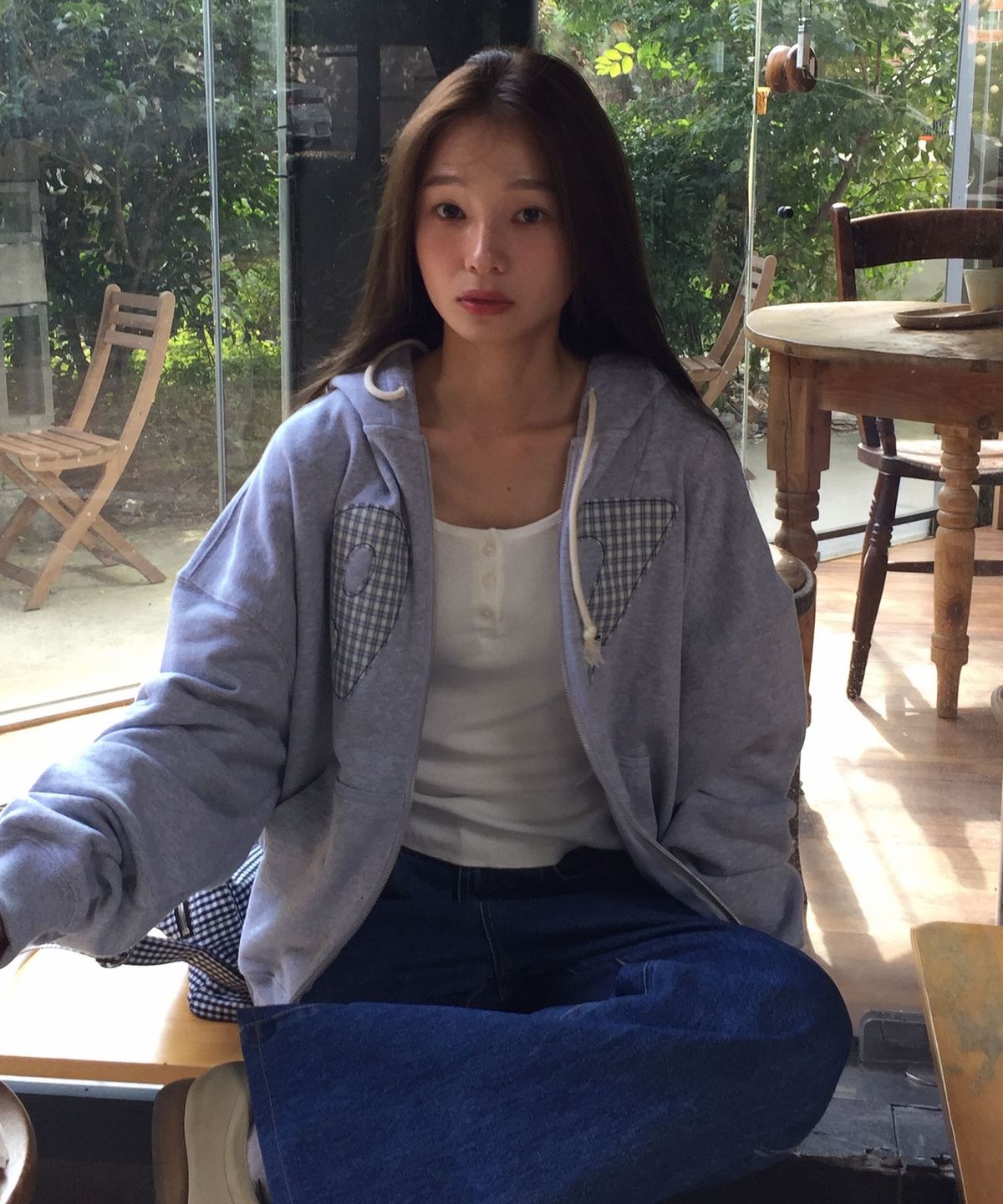 코드그라피(CGP) 넘버링 체크 패치 후드 집업_멜란지그레이