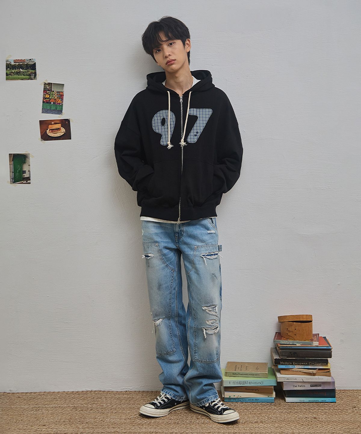 코드그라피(CGP) 넘버링 체크 패치 후드 집업_블랙