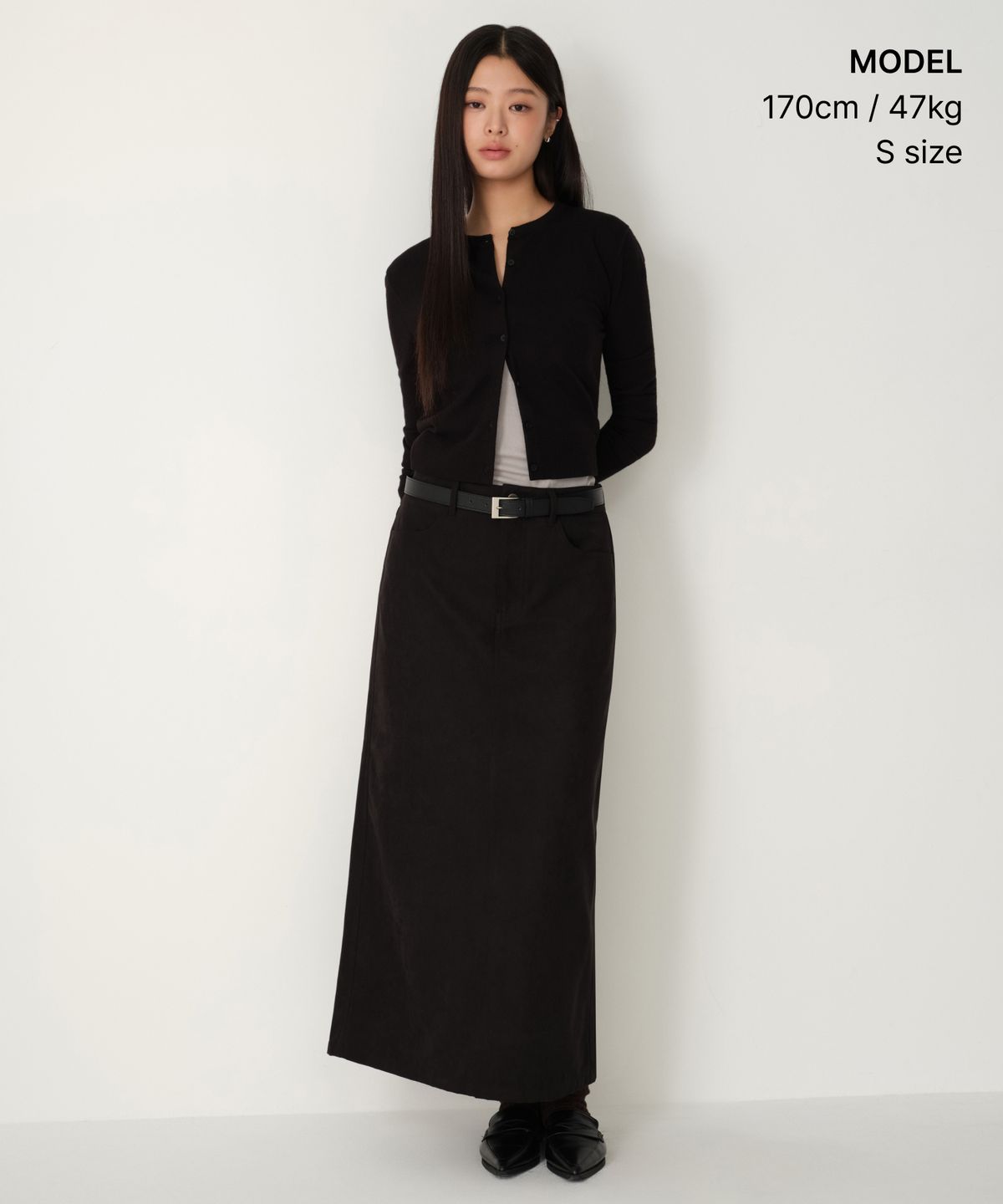 무신사 스탠다드 우먼(MUSINSA STANDARD WOMAN) 우먼즈 신세틱 스웨이드 맥시 스커트 [블랙]