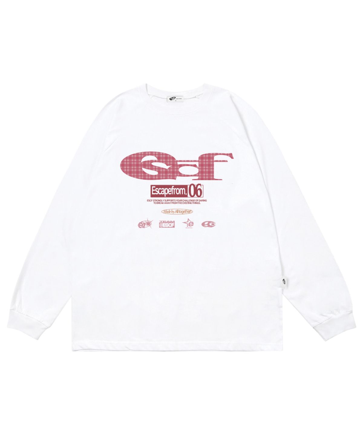 이스케이프프롬(ESCAPEFROM) 핑크 체크 ESCF 로고 콜라주 프린트 롱슬리브 [3color]