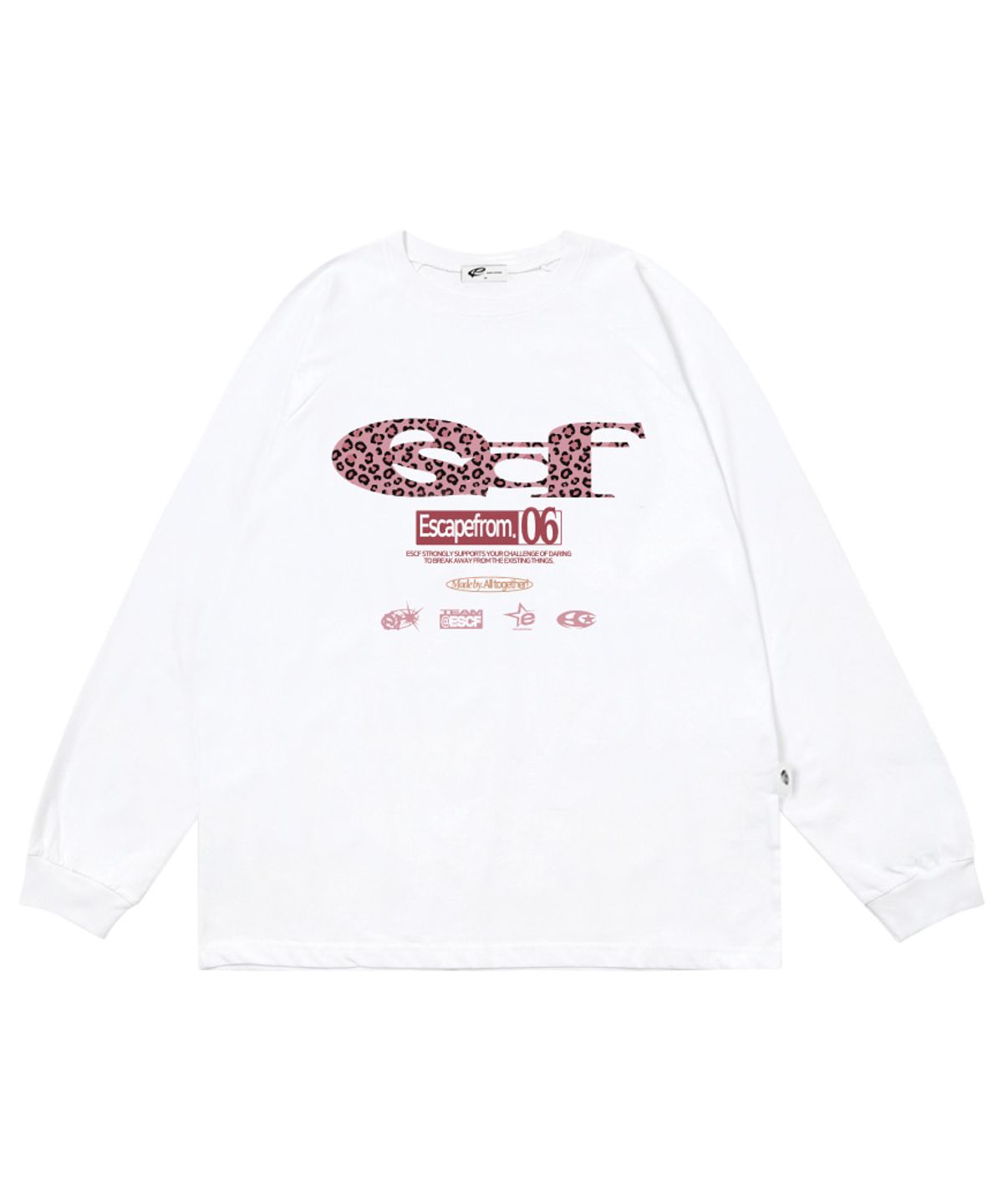 이스케이프프롬(ESCAPEFROM) 핑크 레오파드 ESCF 로고 콜라주 프린트 롱슬리브 [3color]