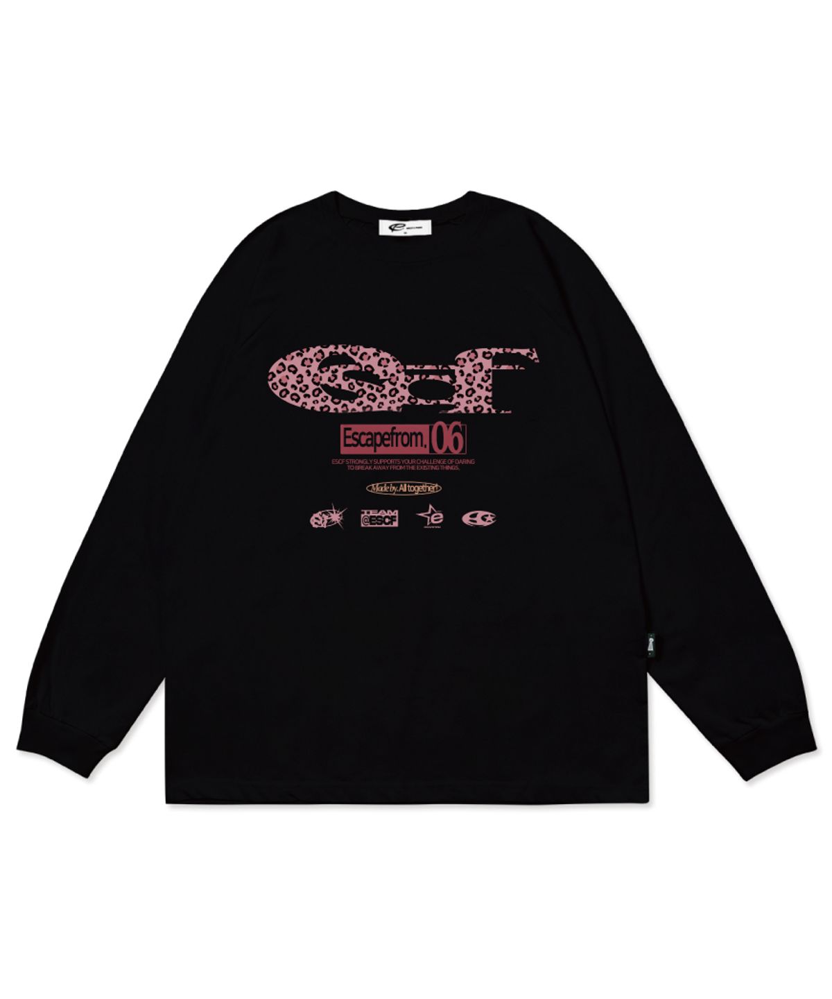이스케이프프롬(ESCAPEFROM) 핑크 레오파드 ESCF 로고 콜라주 프린트 롱슬리브 [3color]